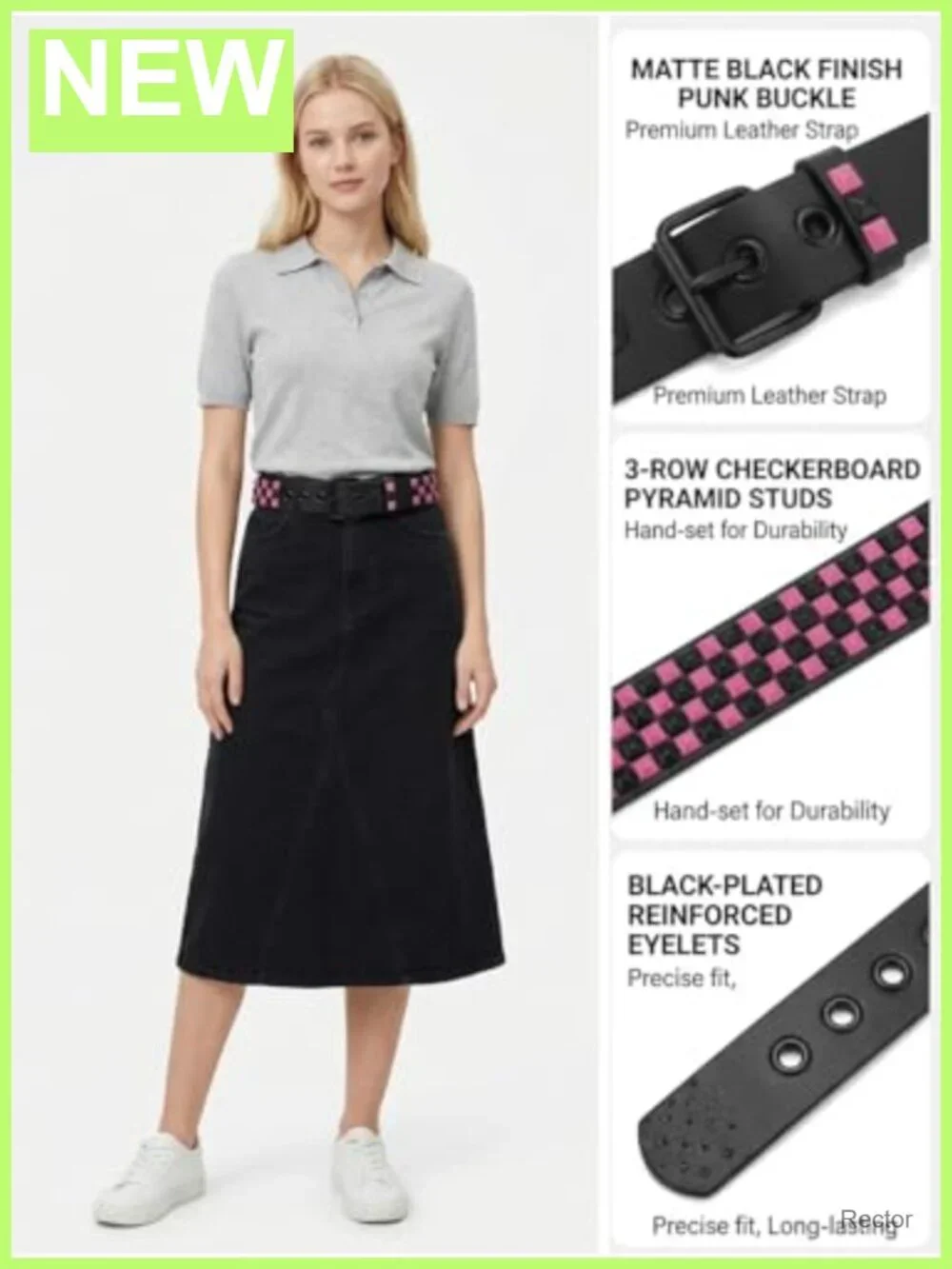 Faux Leather Punk Rock Rivet Belt with Pyramid Studs Womens Adjustable